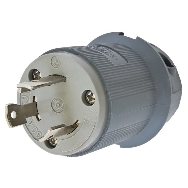Hubbell Wiring Device-Kellems Locking Devices, Twist-Lock®, Insulgrip® Plug, 30A, 250V AC, 2 Pole, 3 Wire Grounding, NEMA L6-30P, Heat stabilized, gray Nylon HBL2621F